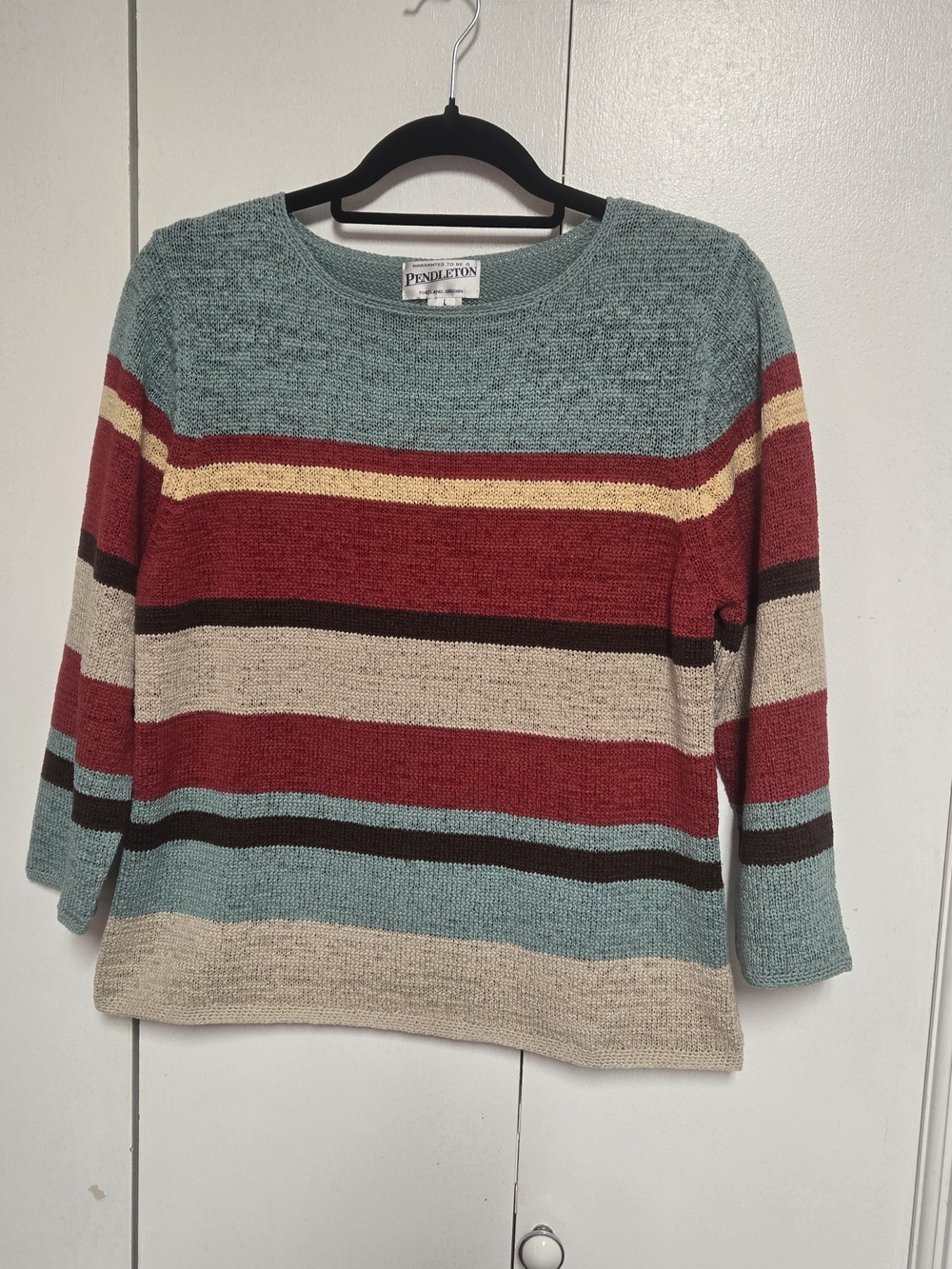 Pendleton Women's L Striped Sweater 3/4 Sleeve Lightweight Retro Colorblock